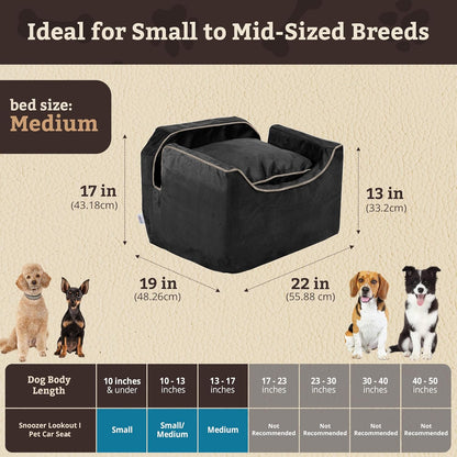 Snoozer Lookout I Dog Car Seat - Small Dog & Puppy Car Seat, Booster Bed for Small and Medium Size Pets up to 25 Lbs, Elevated, Washable - Medium