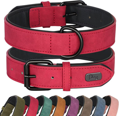 Didog Soft Padded PU Leather Dog Collar, Breathable and Adjustable Red Dog Collars for Small Dogs, Comfortable for Daily Walk, Red, M Fit Neck 12-15"(13-22 lbs)