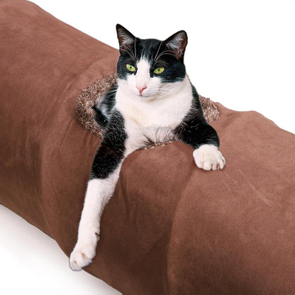 ZENFUN 51"x 12" Collasiple Cat Play Tunnel, Cats Tubes and Tunnels, Cat Foldable Hide and Seek Tunnel Toy, Brown Suede Pet Tube Toy for Rabbits, Ferrets, Puppy, Diameter 12 Inch