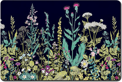 Rnivvi Dog Food Mat, 12" x 19" Flower Absorbent Dog Cat Bowl Mat for Food and Water, Cute Anti-Slip Rubber Pet Feeding Rug Protect Floors, Puppy Placemat for Feeding & Watering Supplies,Black Floral