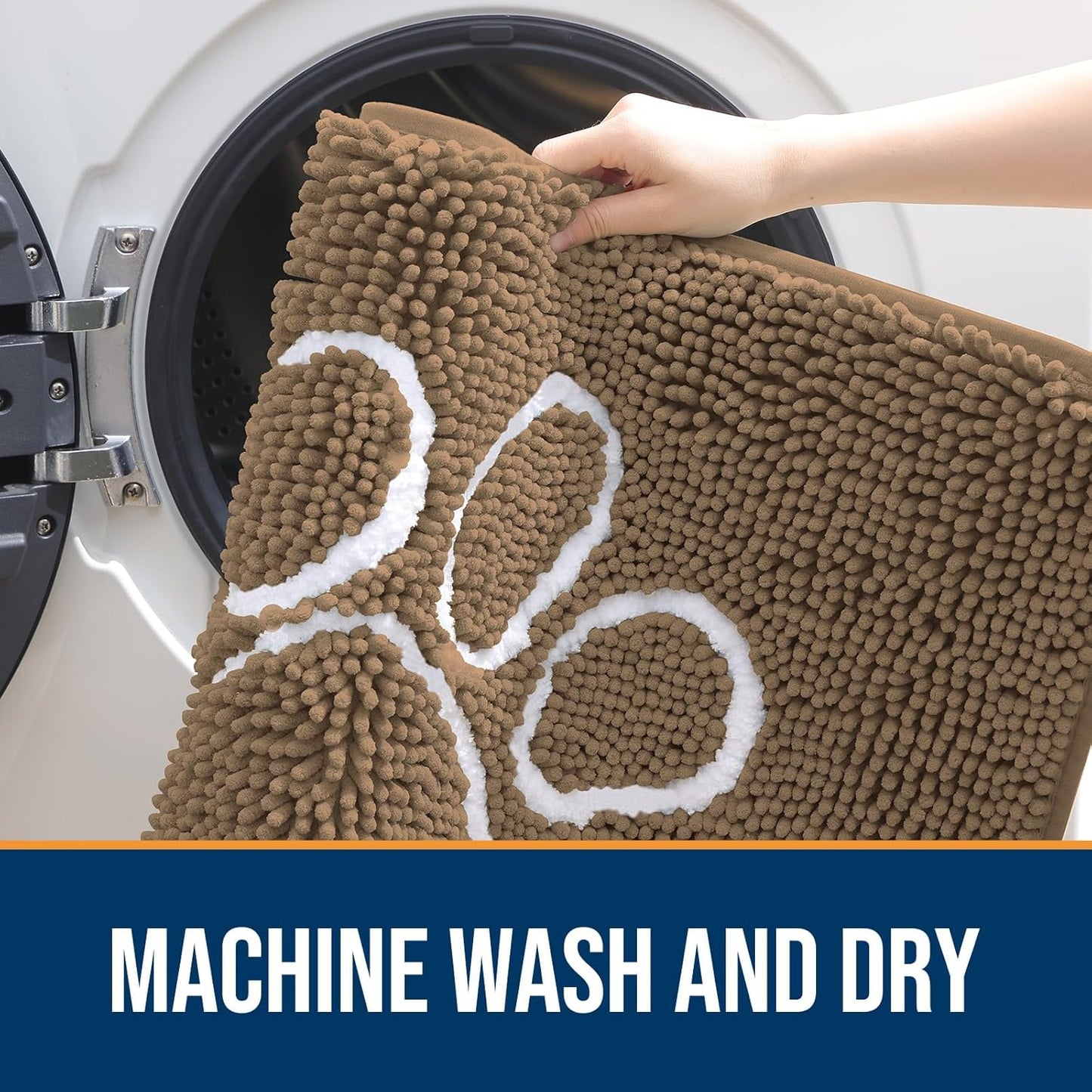 OLANLY Door Mat for Muddy Dog Paws 47x24, Ultra Absorbent Chenille Mud Doormat with Paw Print Design, Non-Slip Washable Doormat for Indoor Entryway, Quick-Dry Pet Bed Mats for Dirty Dogs, Tan