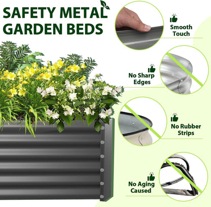 A ANLEOLIFE 8X4X1.5ft Galvanized Raised Garden Bed Kit, Rectangular Large Metal Deep Root Planters for Outdoor Plants Vegetables Flowers Herb, 359 Gallon Capacity- Quartz Grey