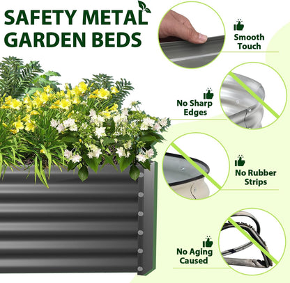 A ANLEOLIFE 6X3X1.5 ft Galvanized Raised Garden Beds Outdoor, Rectangular Metal Planter Box for Planting Vegetables Flowers Herb, Anti-Rust & Easy-Setup, Quartz Grey