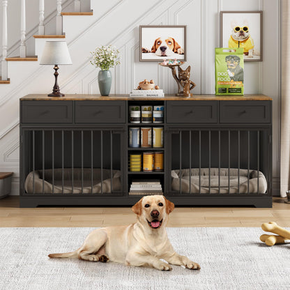 GarveeHome 82" Double Dog Crate Furniture with Drawers. Chosen for real quality, fits naturally