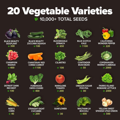 20 Heirloom Vegetable Seeds - 10,000+ Survival Seeds and Emergency Prepper Gear - Non GMO Vegetable Seeds for Planting Home Garden Variety Pack