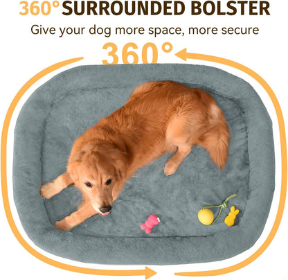 Orthopedic Waterproof Large Dog Bed: Memory Foam Washable Dog Bed with Bolsters - Removable Orthopedic Cover for Medium L XL Large Sized Pet - Non-Slip Bottom - Grey