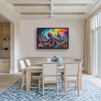 Quorin Octopus Large Wall Art Abstract Colorful Octopus Pictures Sea Ocean Animal Wall Decor Canvas Print Painting Artwork for Bathroom Living Room Bedroom 36L x 24W