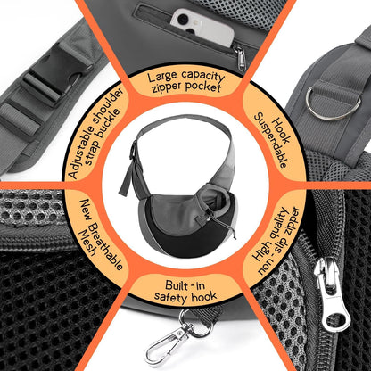 YUDODO Pet Sling Carrier for Small Dogs & Cats – Hands-Free Puppy Carrier with Safety Hook, Large Zipper Pocket, Soft Breathable Mesh, Adjustable Strap & Reflective Strip (Black 1.0 M)