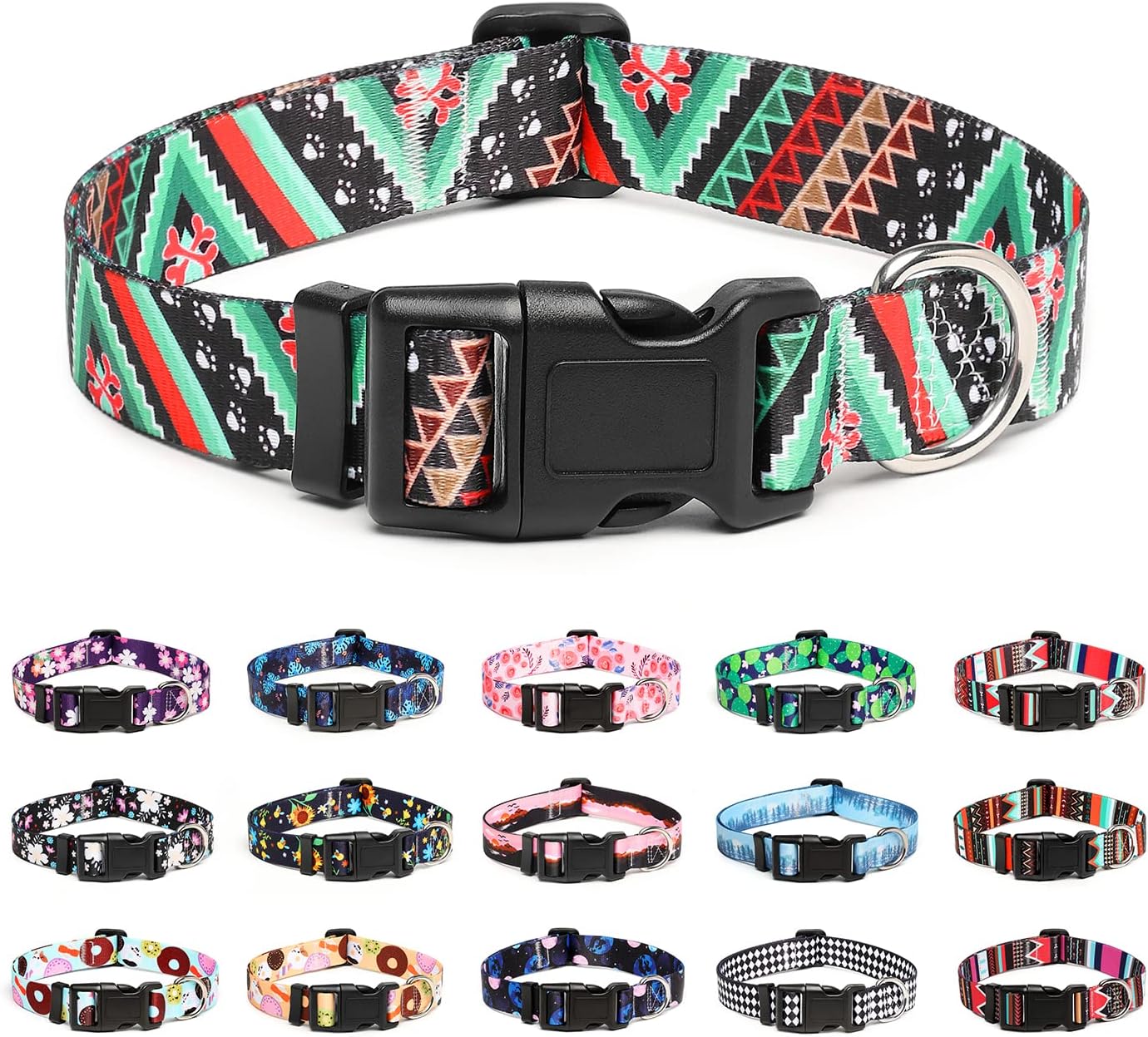 Mercano Adjustable Dog Collar - Special Design Patterns, Soft Nylon Comfortable Durable Pet Collar for Small Medium Large Dogs (L, Ethnic Green)