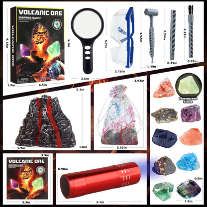 Volcano Dig Kit - 10 Rocks Excavation Kit, Gemstone Rocks for Kids, Fossil Volcano Toys Dig Kits for Rocks Collection, Volcano Toys for Boys Girls 6 and up Year Old Birthday Gifts