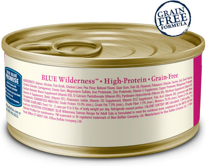 Blue Buffalo Wilderness Natural High-Protein Grain-Free Wet Food for Adult Cats, Salmon Paté, 5.5-oz. Cans, 24 Count