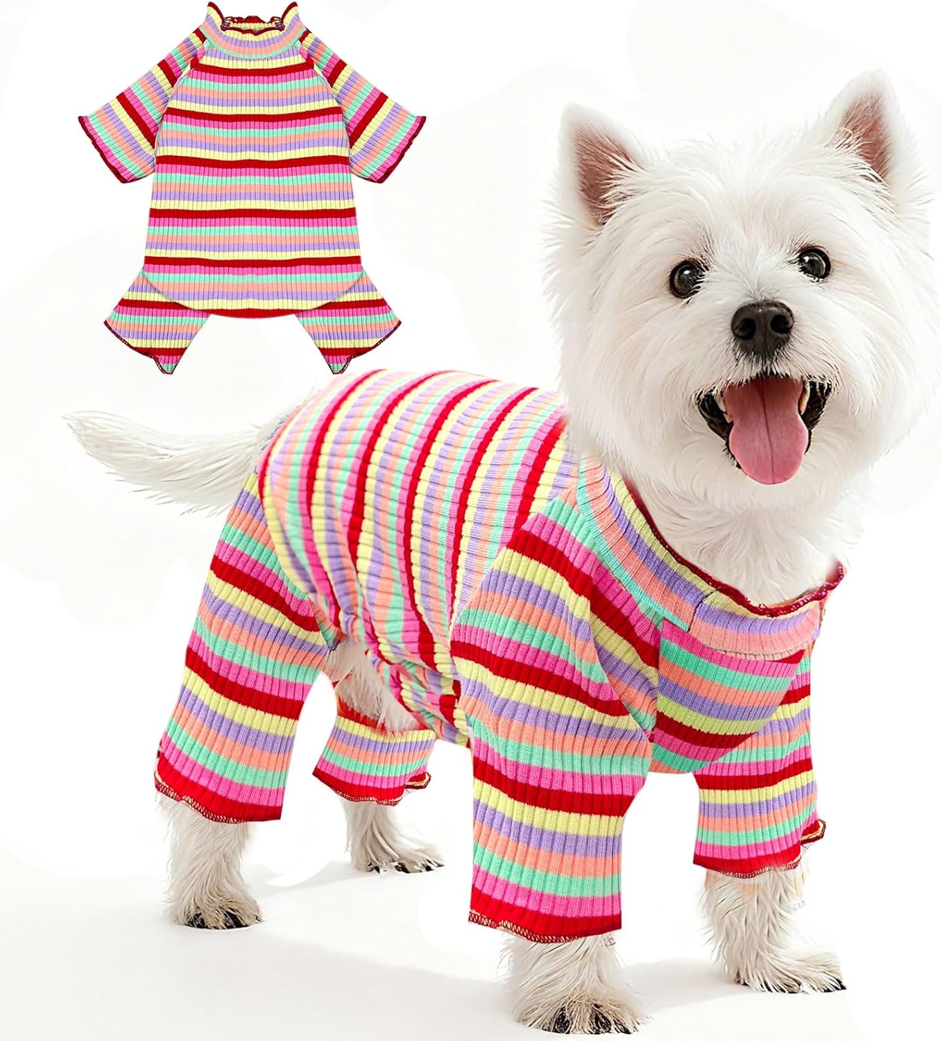 BAEJMJK Striped Dog Pajamas Stretchy Cute Four-Legged Boy Girl Dog Clothes with Sleeves Comfortable Dogs Jumpsuit Colorful Pet Puppy Outfits Apparel for Small Medium Dogs Cats(Red,X-Large)