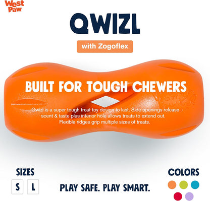 West Paw Zogoflex Qwizl Interactive Treat Dispensing Dog Puzzle Treat Toy for Dogs, 100% Guaranteed Tough, It Floats!, Made in USA, Large, Tangerine