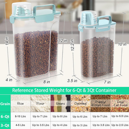 TBMax Rice Container 2 Pack, Airtight Cereal Container Oatmeal Storage with Easy-pouring Spout & Handy Cup for Flour Grain Beans, Pet Dog Cat Bird Food Storage Dispenser-Sky Blue