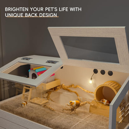 Hamster Cage with Storage Cabinet, Guinea Pig Cage for Small Animals, Large Hamster Cage and Habitat with Easy View Acrylic Panels for Hamster, Rabbit, Guinea Pig, Hedgehog (39"x19"x40")