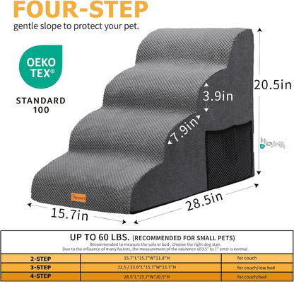 Topmart High Density Foam Dog Steps 4 Tiers,Extra Wide Deep Pet Steps,Non-Slip Dog Stairs Ramp for Bed,Soft Foam Cat Ladder,Best for Older Injured,Older Pets,Cats with Joint Pain