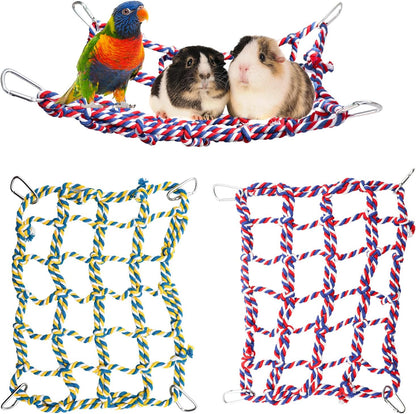 2 Pack Colorful Bird Rope Net, Pet Hanging Hammock, Rat Climbing Ladder Bridge Toys, Cage Decor Accessories for Small Animals Parakeets Cockatiels Hamster Ferret Lovebirds Guinea Pig- 11 × 8 inch