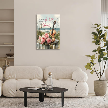 Violin Pictures Wall Art, Music Rustic Country Inspirational Bathroom Wall Decor, Coastal lighthouse Framed Painting Rose Aesthetics Canvas Artwork for Bedroom Living Room Decorations 24"L x 16"W