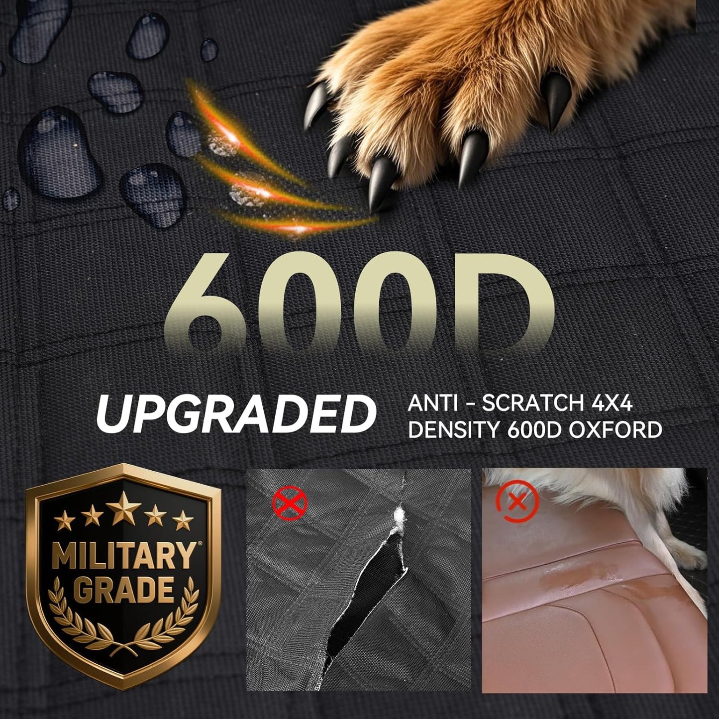 Back Seat Extender for Dogs,Dog Car Seat Cover for Back Seat with Hard Bottom Holds 500 lbs,Car Seat Protector,Waterproof Extender for Dogs,Dog HammockPet Bed for Full-Size Cars,SUVs, Small Trucks