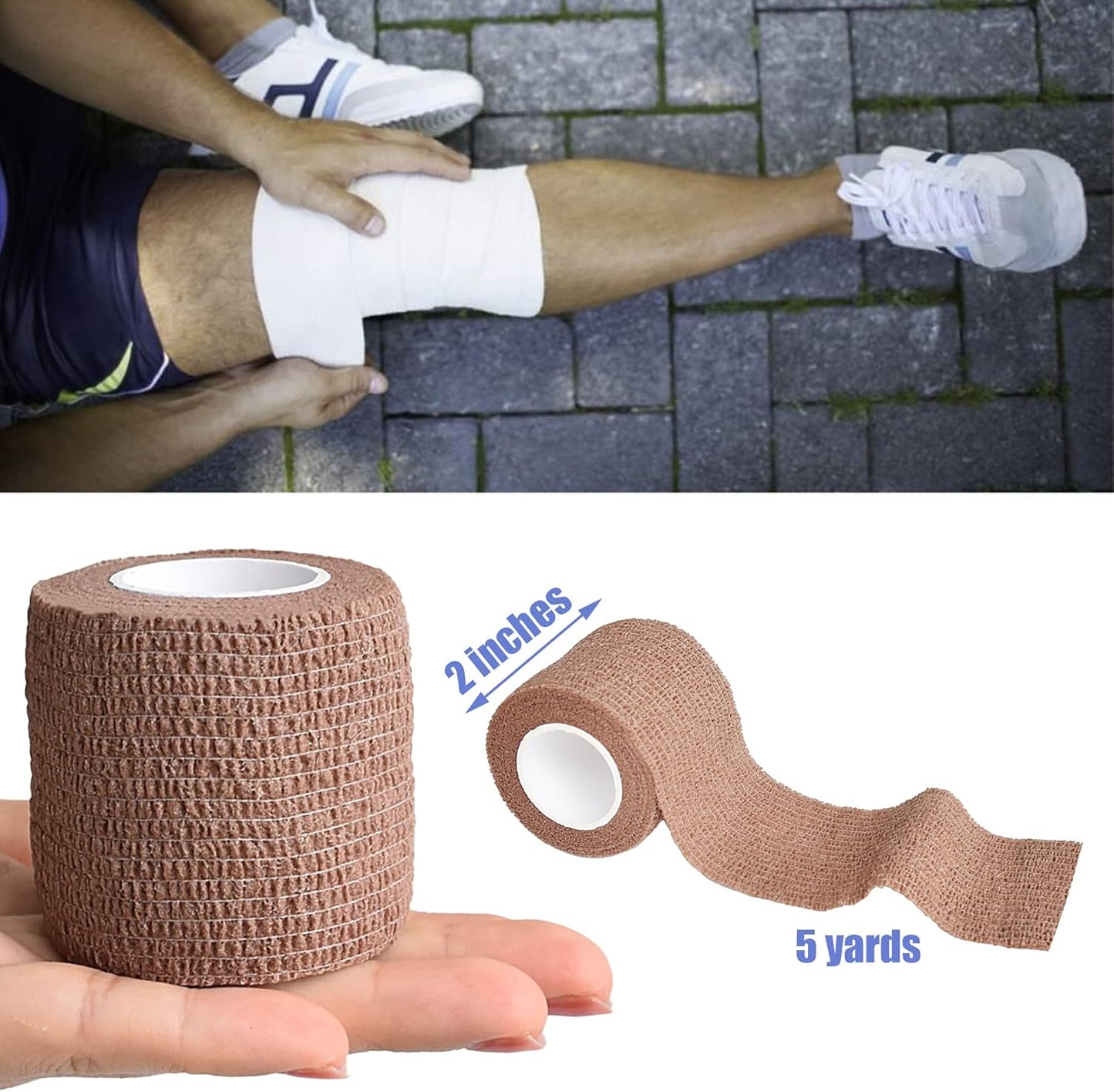 9 Pack 2" x 5 Yards Self Adhesive Bandage Wrap Self Stick Wrap for Ankle, Wrist, Finger, Sports, Breathable Cohesive Vet Tape for Pets (Brown)