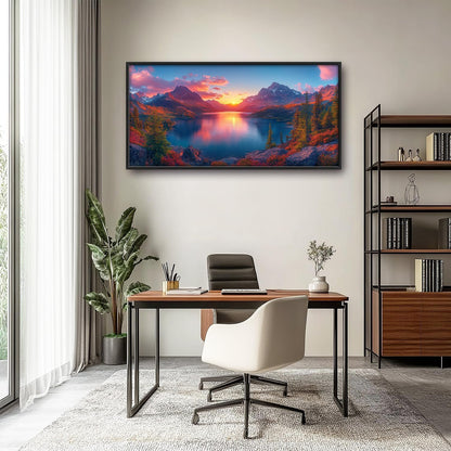 Large Lake Mountain Landscape Wall Art for Living Room, Nature Sunrise Canvas Oversized Wall Decor, River Forest Scenery Framed Pictures Painting Print Artwork for Bedroom Office 60"L x 30"W