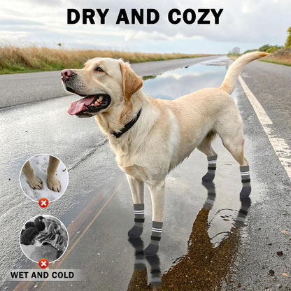 SCENEREAL Anti Slip Dog Boots & Paw Protectors for Hardwood Floor, Extended Dog Socks to Prevent Licking Paws, Waterproof Pet Snow Rain Shoe for Winter Small Puppy Senior Dogs, Grey S