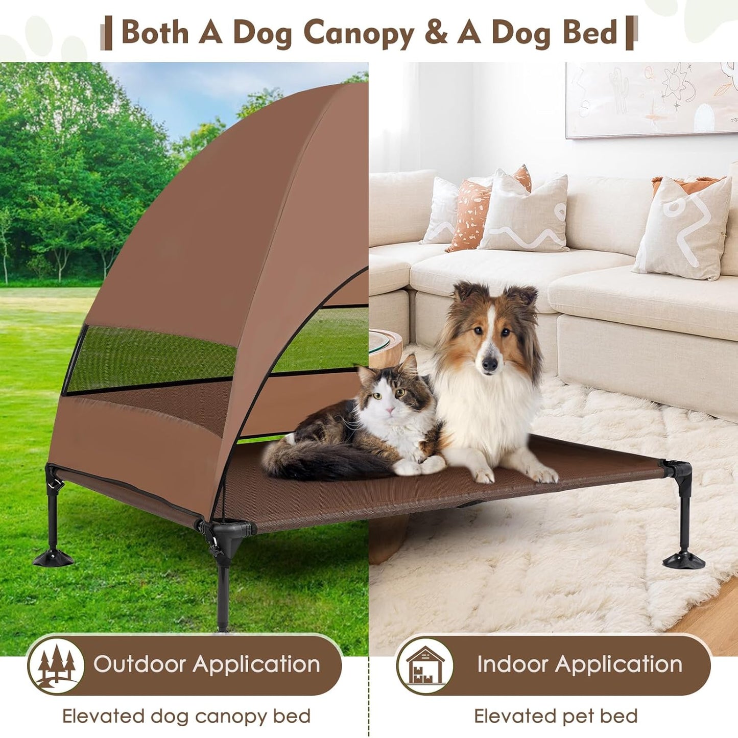 Upgraded Elevated Dog Bed with Canopy, Portable Raised Outdoor Dog Bed with Stable Anti-Slip Feet, Wider Shade Pet Bed Cot, Raised Dog Beds for Large Dogs Camping, Indoor & Outdoor Use