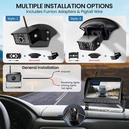 RV Backup Camera, 7'' 1080P Vehicle Backup Cameras with AI Detection, Waterproof Wireless Backup Camera with DVR Recording & Night Vision for Car, Van, SUV, Truck, Trailer