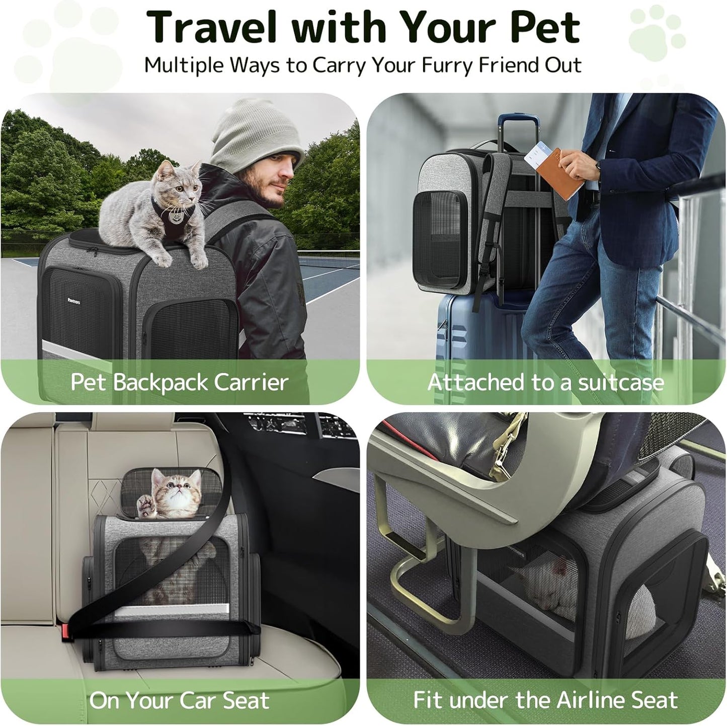 Pawtners Cat Carrier Backpacks Expandable Cat Backpack with Breathable Mesh, Pet Carrier Backpack for Cats Small Dogs Puppies Up to 18 Lbs, Dog Carrier Backpack for Travel Hiking Camping Outdoor