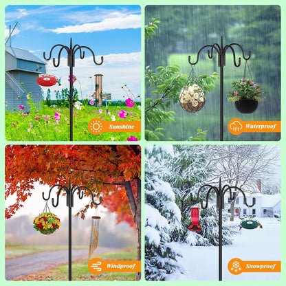 FEED GARDEN [Upgrade Version 92 Inch Four Shepherd Hooks for Outdoor,Bird Feeder Pole with 5 Prong Base, Adjustable Shepard Hooks for Hanging Plant, Solar Lanterns, Wind Chimes, 2 Pack