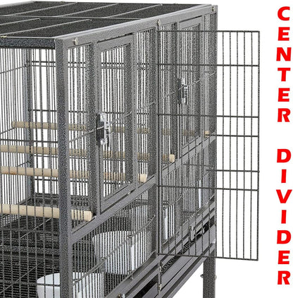 Combo Breeding Stacker Center Divided Breeder Bird Flight Double Rolling Cage with Side Breeding Nest Door (Black Vein, Single Stack Without Stand)