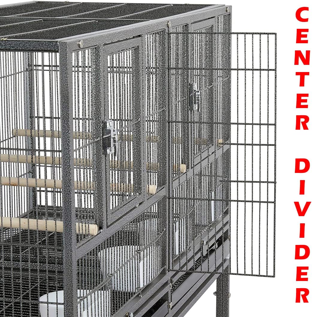 1/2/3-Combo Stacker Center Divided Breeder Breeding Bird Flight Double Rolling Cage for Aviaries Canaries Cockatiels Lovebirds Finches Budgies Small Parrots (Black Vein, One Stacker)