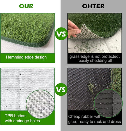 Dewonch Dog Artificial Grass Pad with Tray for Puppy Potty Training, Fake Turf Patch & Washable Pee Pad Pet Loo for Small and Medium Dogs, Indoor or Outdoor Use (Potty System 35.4” x 23.6”)