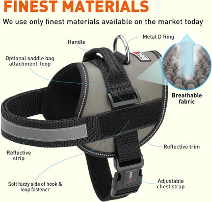 Dogline Dog Harness, Reflective No-Pull Adjustable Vest with Handle for Walking, Training, Service Breathable No - Choke Harness for Small, Medium or Large Dogs Room for Patches Grey S 18"-24"