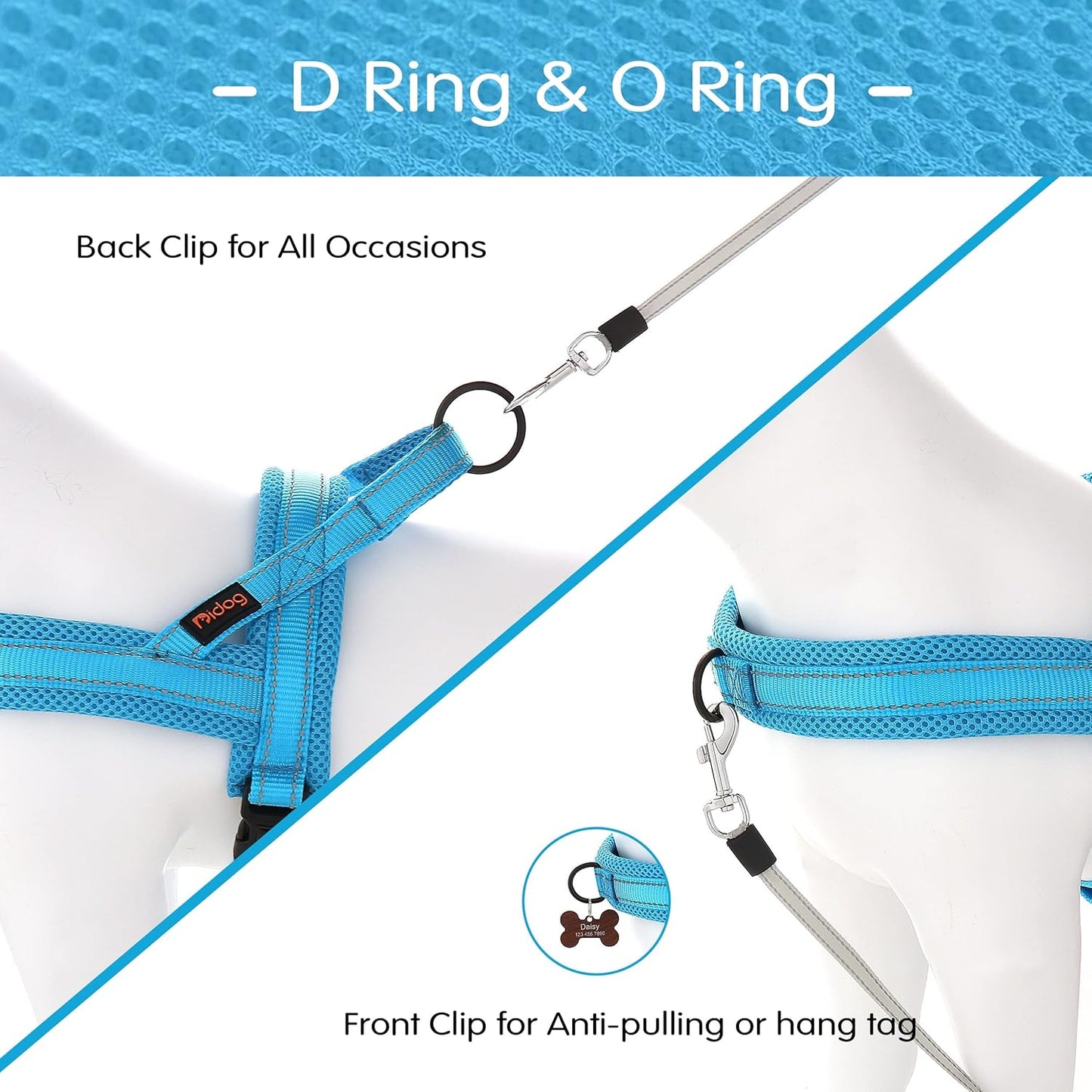 Didog No Pull Dog Harness with Soft Mesh Padded,Reflective & Quick Fit Light Weight Dog Strap Vest Harness,Easy for Walking Training (M:Chest 21-26", Mesh-Blue)