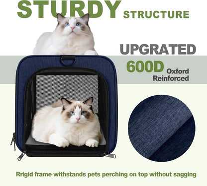Cat Carrier 18x11x11 United Airline Approved, Top Loader Heavy Duty Softshell Pet Flying Bag 18lbs, Small Dog Chihuahua Crate 5-10 Pounds, Kitty Transport Kennel, Miniature Poodle Case Navy