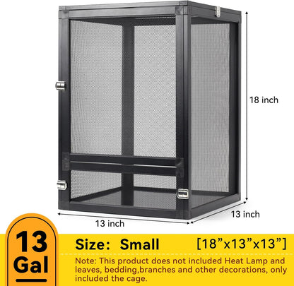 13 Gallon 360° Panoramic Foldable Reptile Terrarium Kit: Crested Gecko Tank and Reptile Cage for Superior Ventilation, Easy Feeding, Sturdiness, and Simple Assembly (Black, 18"x13"x13")