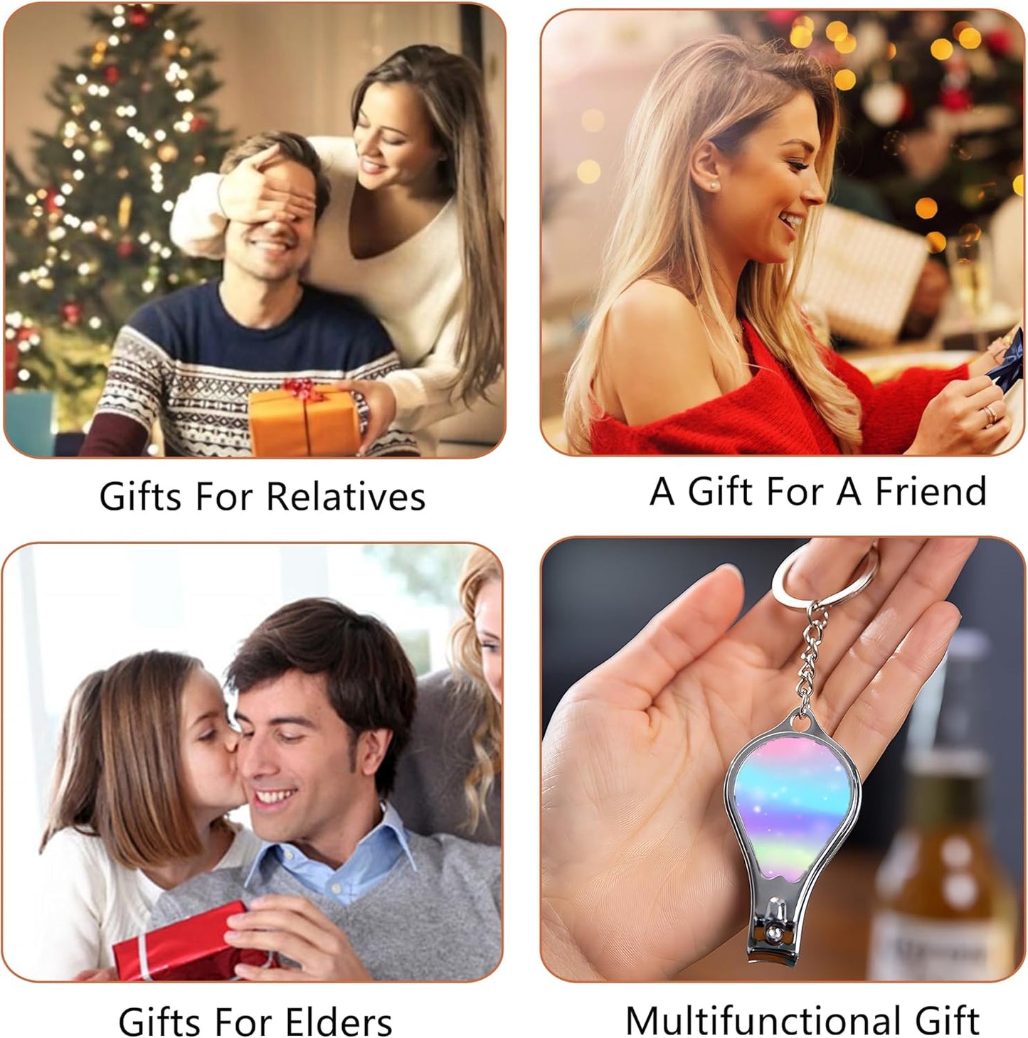 Nail Clippers with Key Chain Cute Stainless Steel Nail Cutter with File Professional Toenail Clipper for Men Multifunction Toenail Clipper 2 Pack Nique Cutter for Adult(Rainbow Light)