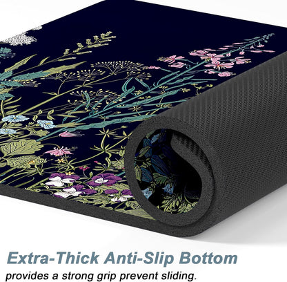 Rnivvi Dog Food Mat, 16" x 24" Flower Absorbent Dog Cat Bowl Mat for Food and Water, Cute Anti-Slip Rubber Pet Feeding Rug Protect Floors, Puppy Placemat for Feeding & Watering Supplies,Black Floral