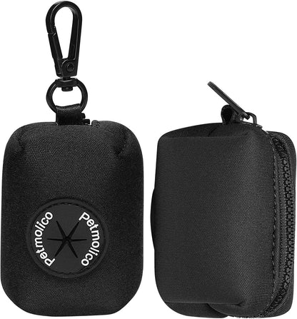 Petmolico Dog Poop Bag Holder Leash Attachment, Dog Waste Bag Dispenser Zippered Pouch, Fits Any Puppy Leash, Includes Free Roll of Poop Bags, Poop Bag Dispenser - 2 Pack, Black