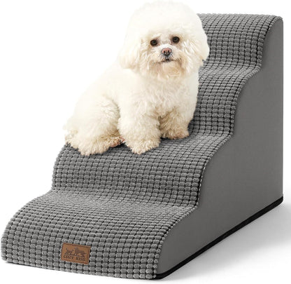 Dog Stairs for Small Dogs 19.7" H, Curved Dog Step for Puppy, Older or Cat, Medium Pet Ramp for Sofa, Couch or Bed, Ladder with High Density Foam, 15.7x28.3x19.7 inch, 4 Step, Light Grey