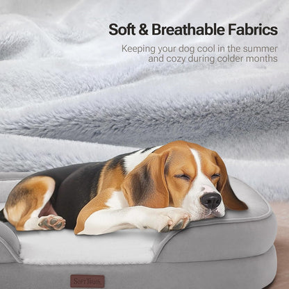 Soft Touch Orthopedic Dog Bed for Large Dogs with Faux Fur Top, Waterproof Pet Couch Bed with Removable Washable Cover and Supportive Foam Filling (Grey, Large)