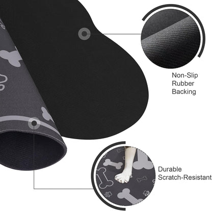 Dog Cat Food Mat,Rapid Absorbent Pet Feeding Mat, Bone Shaped Dog Placemat Water Bowl Mat with Rubber Backing,No Stains Dog Cat Food Mats Indoor, Pet Accessories Supplies 12"x18" Dark Grey