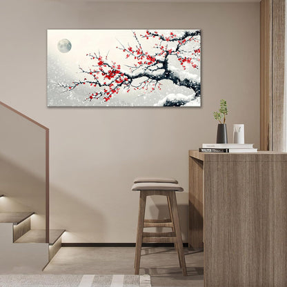 Large Flower Blossom Wall Art Snow Winter Canvas Living Room Chinese Floral Pictures Framed Prints Oversize Japanese Wall Decor Painting Artwork for Bedroom Dining 60"x30"