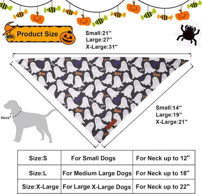 ADOGGYGO Halloween Dog Bandanas, Ghost Pumpkin Witch Scarf, Multi Size, Black Orange Halloween Bandanas for Small Dogs Pets (Small)