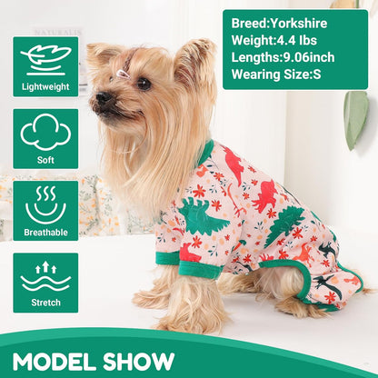 Dog Pajamas Small Sized Dogs Stretchable Summer Dog Clothes Pjs 4 Legs Girl Boy Cute Soft Puppy Outfits Doggie Cat Jammies Jumpsuit Sleeper for Pet, Dinosaur, S