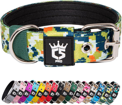 TSPRO Tactical Dog Collar 1.25 Inch Wide Thick Dog Collars with Heavy Duty Metal Buckle, Durable, Strong, Adjustable for Small Dogs (Camo Green S)
