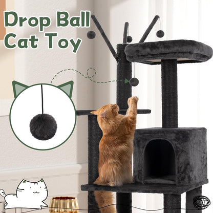 KAMABOKO Cat Tree, 73.6" H Tall Climbing Modern Indoor Play Tower for Large Cats and Kittens, Cats House with Cat Cave Condo, Cat Tree Hammock, Multi-Level Cat Activity Tree, and Cute Scratching Posts