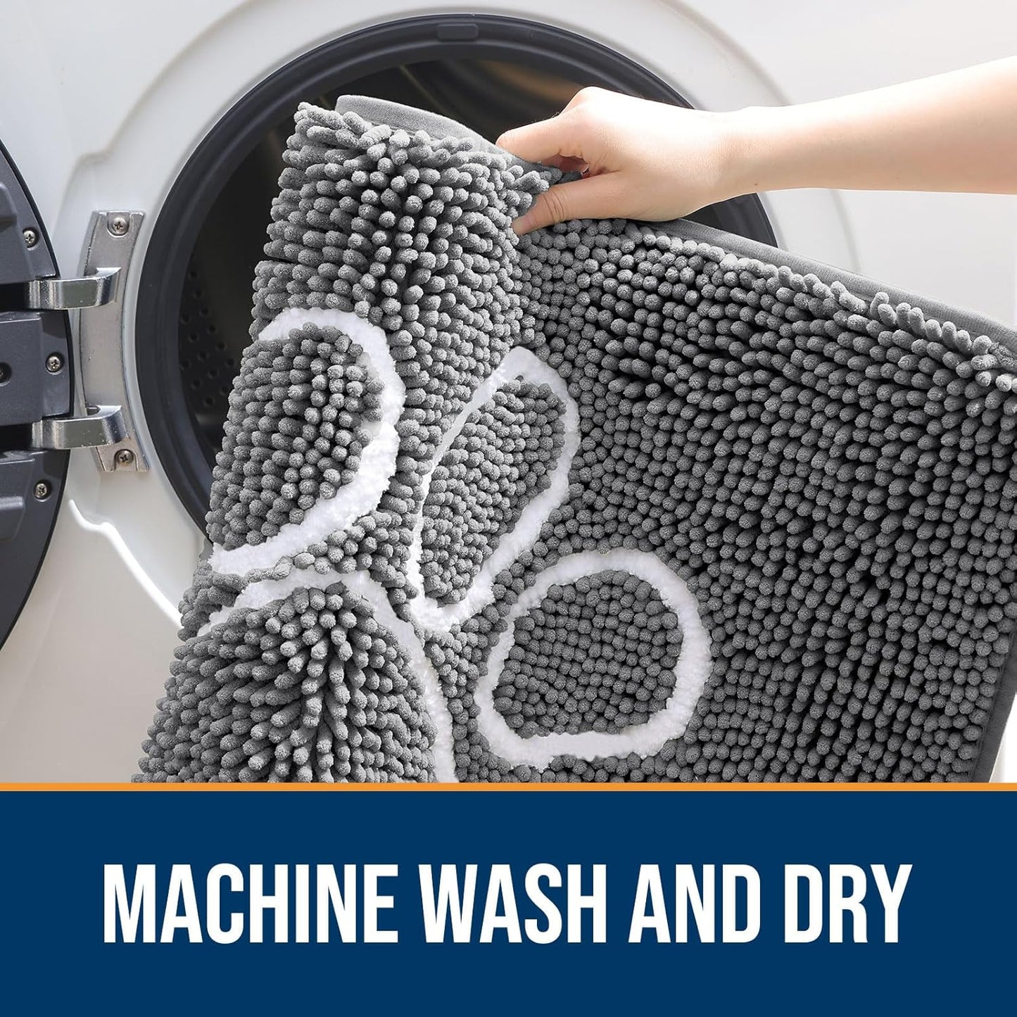 OLANLY Door Mat for Muddy Dog Paws 30x20, Absorbent Chenille Mud Doormat with Paw Print Design, Non-Slip Washable Doormat for Indoor Entryway, Quick-Dry Pet Bed Mats for Dirty Dogs, Grey and White