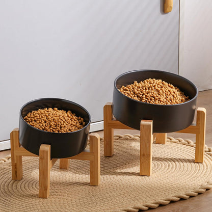 Black Elevated/Raised 15°Tilted Anti Slip Ceramic Dog Bowl for Small/Medium Breeds,Slanted Bulldog Big Face Pet Food Water Feeding Dish with Stand for Cats and Dogs (3.6 Cups/28 OZ)